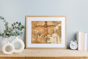 Historic Italian artwork depicting figures beneath a cross