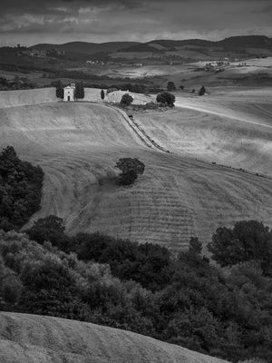 Chapel on hillside in Val dOrcia landscape