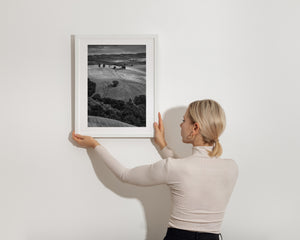 Tree lined hills in Tuscany black and white art