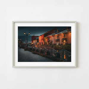 Otaru canal historic warehouses at dusk in Hokkaido Japan