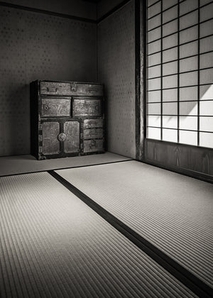 Antique wooden tansu cabinet in Kurashiki room