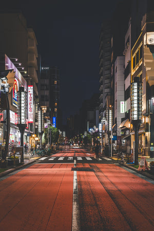 Urban street scene in Asakusa Tokyo during blue hour
