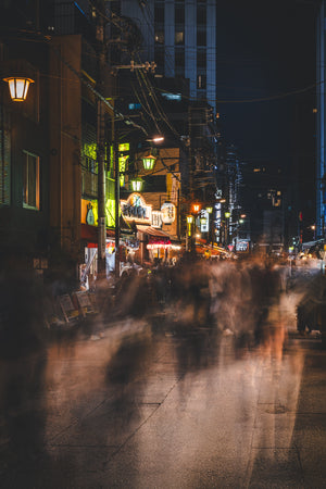 Long exposure crowd motion on Tokyo street at night