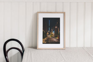 night street photography Tokyo with illuminated tower skyline