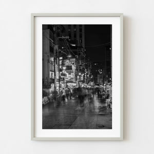 Tokyo night street crowd motion blur black and white