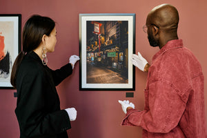 Warm lighting reflecting on wet pavement in Tokyo street scene