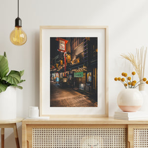 Urban Japan street photography with traditional wooden facades