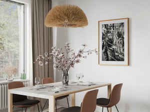 black and white photo of vendor seated inside crowded street shop Japan