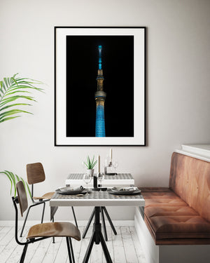 Minimalist night photograph of Tokyo Skytree in Japan