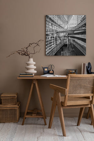 Geometric glass wall and suspended walkway Tokyo International Forum