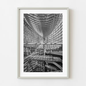 Tokyo International Forum atrium steel rib ceiling black and white architecture