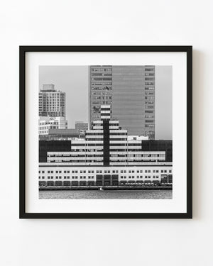 Jersey City Harborside waterfront architecture in black and white