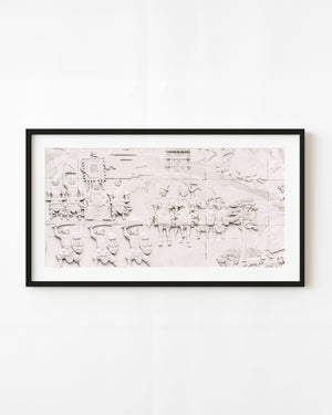 Jinshanling stone relief with military figures, horsemen and fortress walls