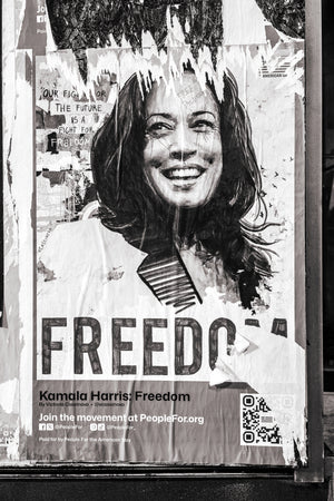 Weathered freedom poster portrait on urban wall Chicago Illinois