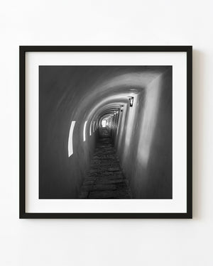 Black and white tunnel at La Cabaña fortress in Havana.