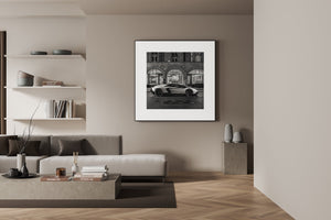 Fine art image of Lamborghini with boutique storefront