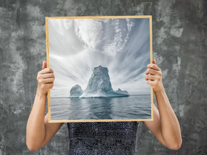 Minimalist blue and white tones in polar wall art from Antarctica