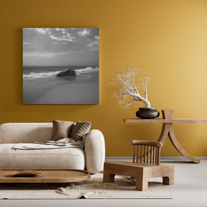 Martha’s Vineyard Beach Boulder Black and White Seascape Print