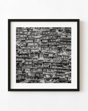 Larung Gar Buddhist settlement black and white wall art