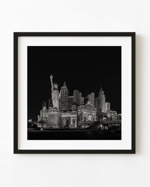 Statue of Liberty replica Las Vegas skyline black and white