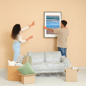 Sunset seascape with blurred waves and glowing sand