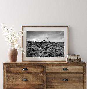 Historic Maine lighthouse rocky shore