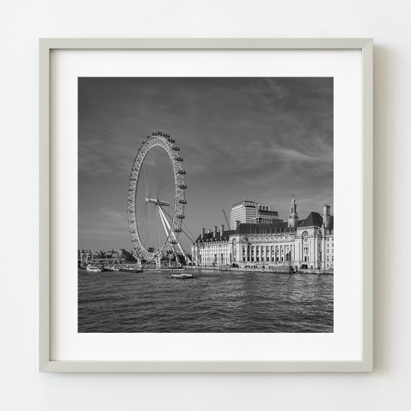 London Eye black and white cityscape