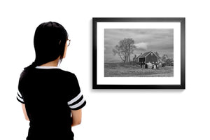 Ferme et grange de la vie rurale Maine noir et blanc