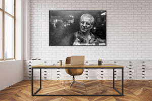 Urban food stall vendor in Manhattan monochrome photo