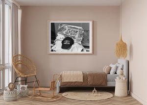 Manhattan documentary photograph of a veteran’s cardboard message and embroidered cap