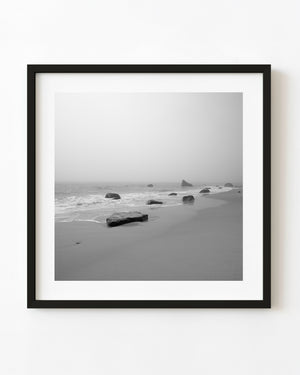 Black and white photo of Martha’s Vineyard beach