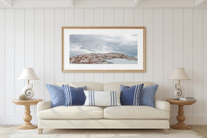 Panoramic Martial Mountains photograph with a rugged ridge and overcast sky