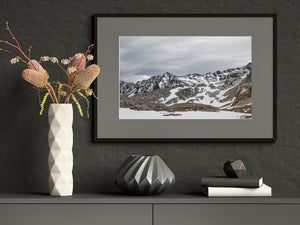 Colour landscape of rugged Argentine mountain ridges and broad snowfields