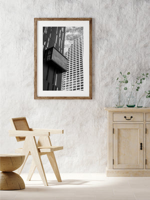 Monochrome architecture photograph of contrasting high-rise window patterns