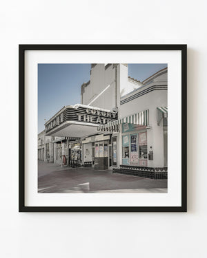 Miami Colony Theatre marquee beneath its white Art Deco facade