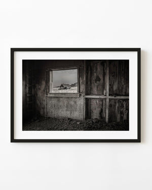 Abandoned farmstead black and white photo