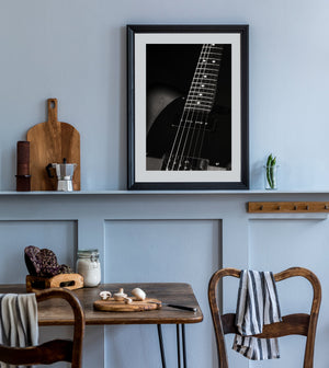 Close up modern electric guitar wall artwork