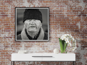 Tight crop portrait older man with textured skin