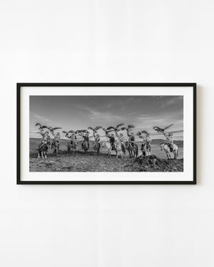 Eagle riders on horseback in the Gobi Desert Mongolia