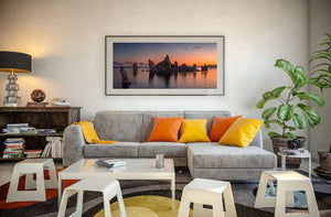 Still water mirroring tufa towers at dawn