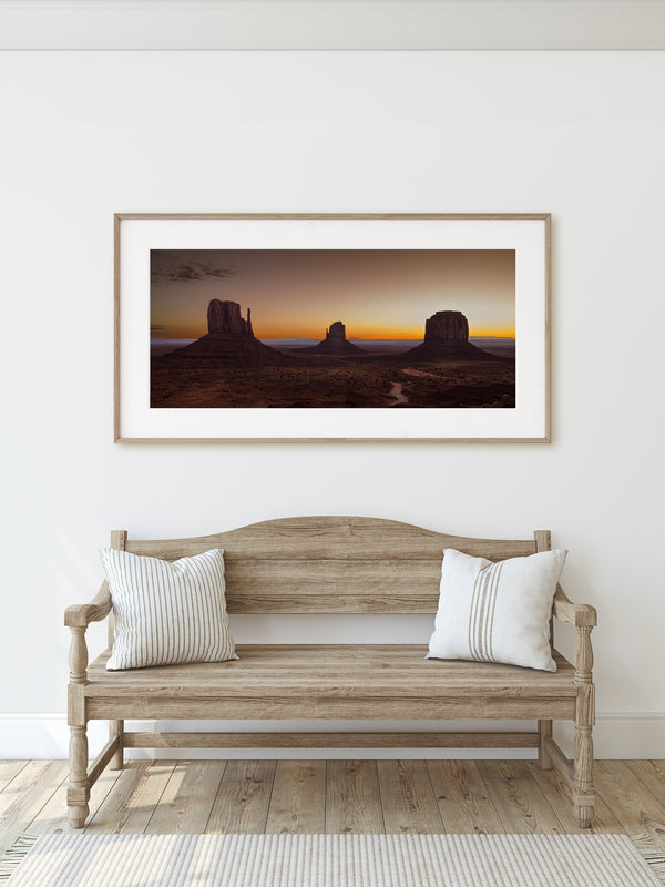 Monument Valley landscape with long shadows at twilight