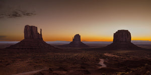 Iconic buttes in Monument Valley at twilight