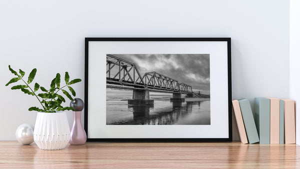 Grayscale steel bridge art print