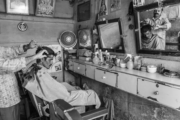 Black and white Mysore barber shop