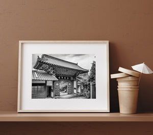 Historic wooden gate architecture in Nagasaki Japan monochrome