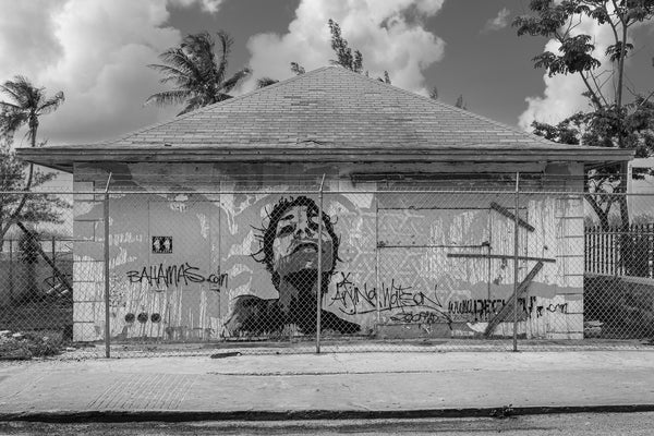 Monochrome graffiti building Nassau Bahamas