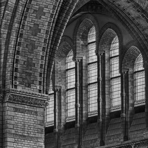 Historic Dutch church interior in black and white