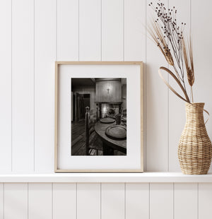 vintage kitchen scene Netherlands with fireplace and crucifix wall