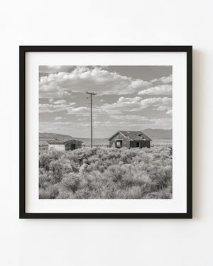 Abandoned railway buildings in the Nevada desert in black and white