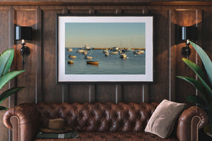 New Hampshire anchorage with sailboats and a stone breakwater
